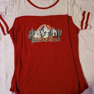 No Boundaries White Ringer Tee with Red Trim